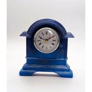 Small Resin Mantel/Desktop Clock Blue with Silver Trim Hand Crafted NEW